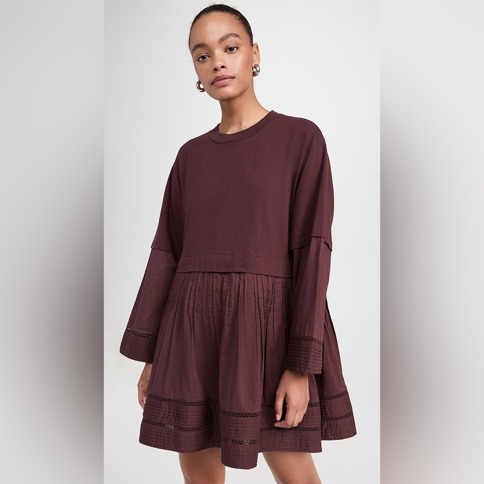 Sea New York Burgundy Long Sleeve Dress